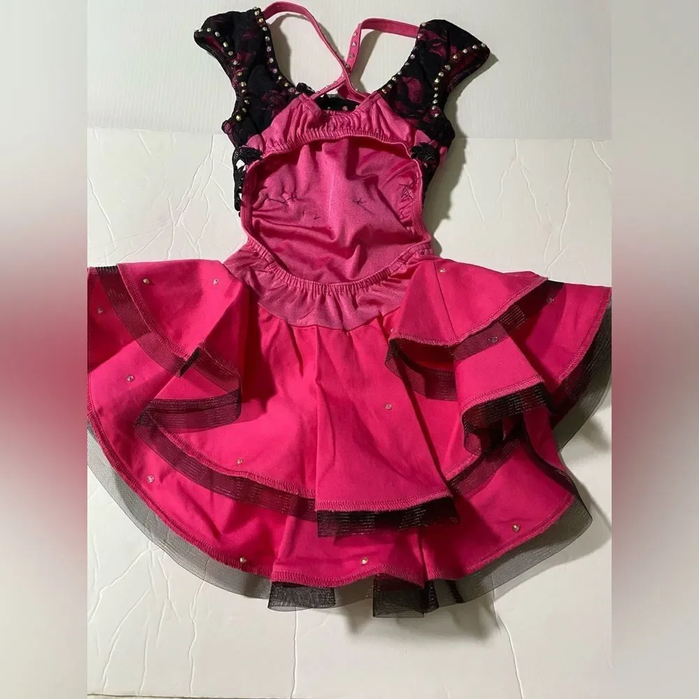 Kelle dance jazz acro lyrical costume black hot pink lace JUXTAPOSED 8218 MC
